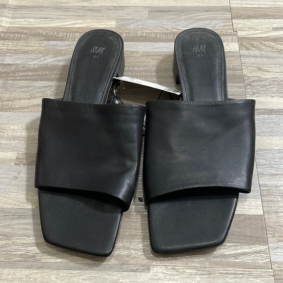 COPY - NWT H&M Size 9.5 Black Square toe sandal slide heels - Picture 1 of 5